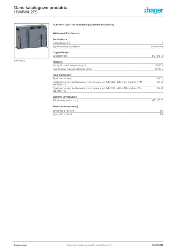 Zdjęcie Hager Karta katalogowa HW4W412FS | Hager Polska
