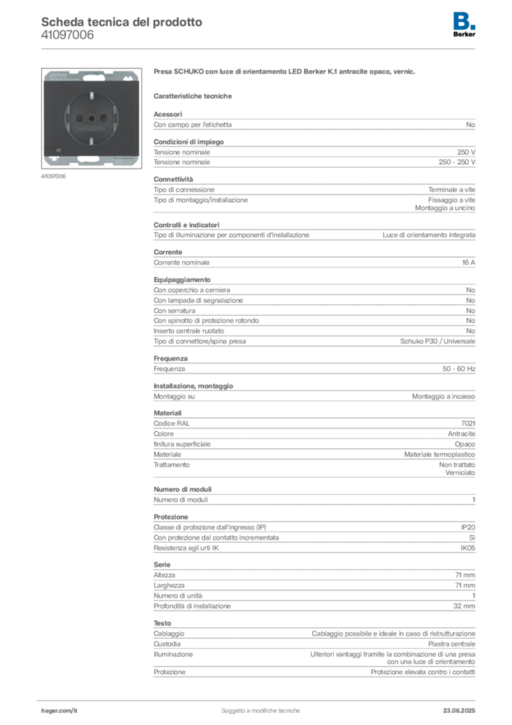 Immagine Berker Scheda tecnica del prodotto 41097006 | Hager Italia