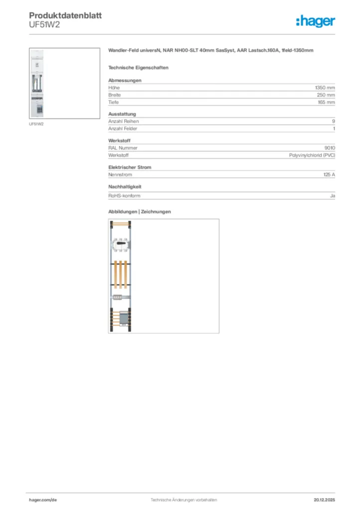 Bild Hager Produktdatenblatt UF51W2 | Hager Deutschland