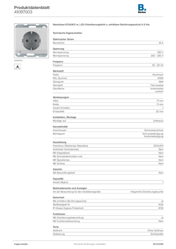 Bild Berker Produktdatenblatt 41097003 | Hager Deutschland