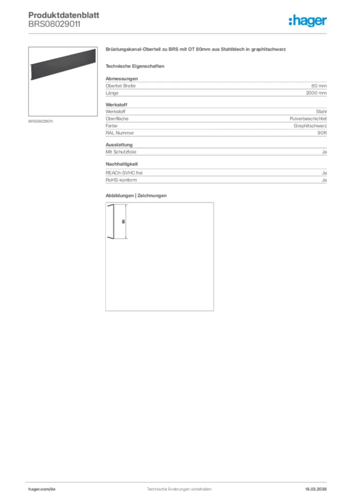 Bild Hager Produktdatenblatt BRS08029011 | Hager Deutschland