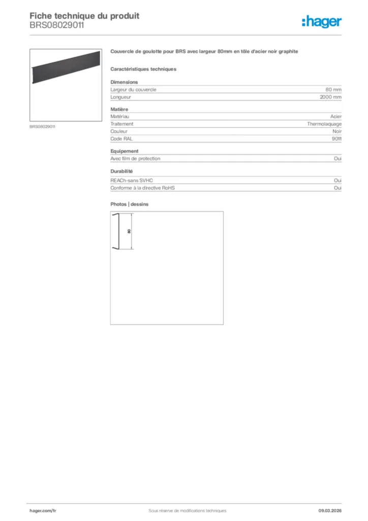Image Hager Fiche technique du produit BRS08029011 | Hager France