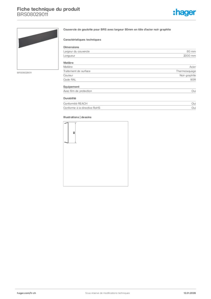Image Hager Fiche technique du produit BRS08029011 | Hager Suisse