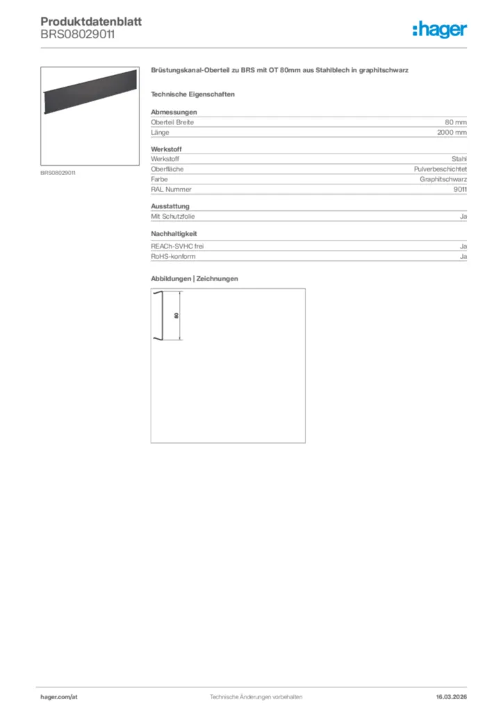 Bild Hager Produktdatenblatt BRS08029011 | Hager Deutschland
