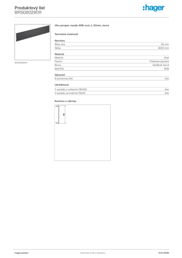 Obrázek Hager Product data sheet BRS08029011 | Hager