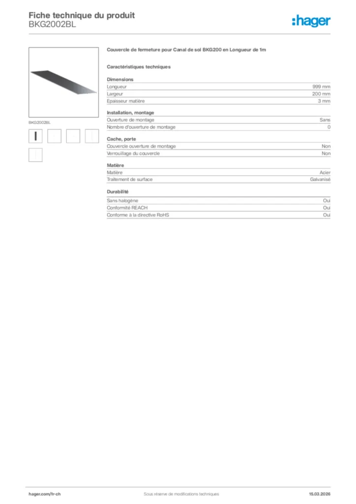 Image Hager Fiche technique du produit BKG2002BL | Hager Suisse