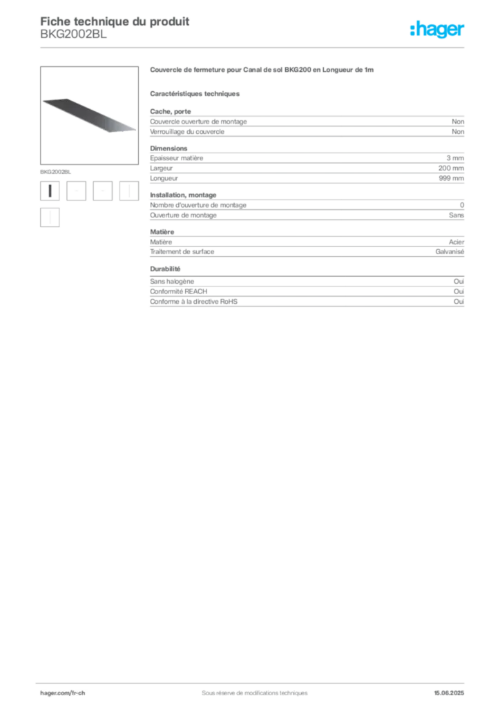 Image Hager Fiche technique du produit BKG2002BL | Hager Suisse