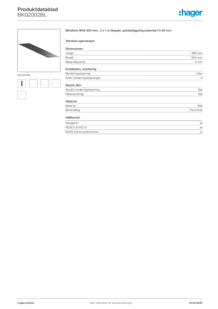 Bild Hager Produktdatablad BKG2002BL | Hager Sverige