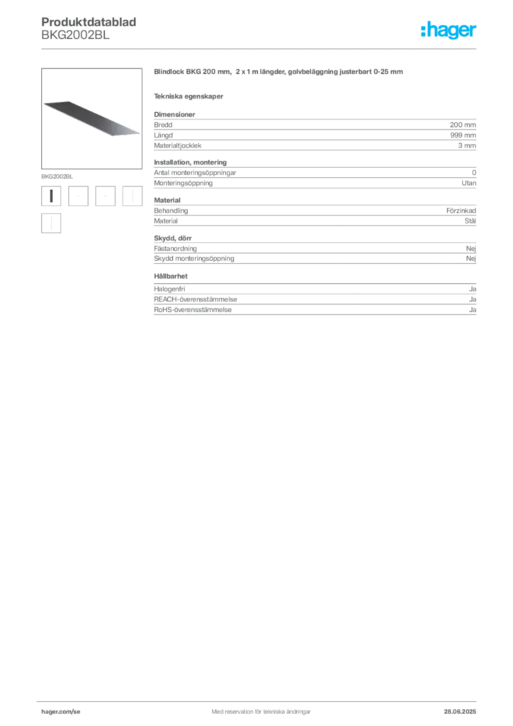 Bild Hager Produktdatablad BKG2002BL | Hager Sverige