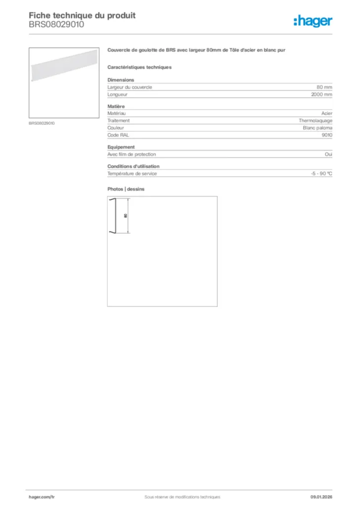 Image Hager Fiche technique du produit BRS08029010 | Hager France