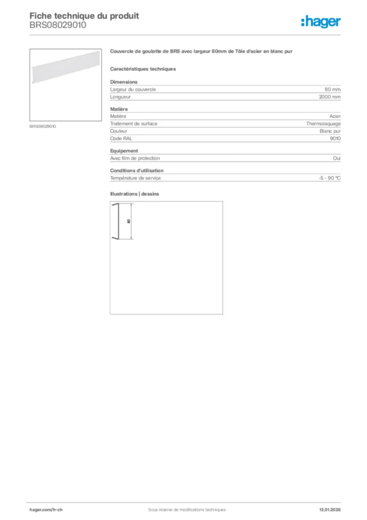 Image Hager Fiche technique du produit BRS08029010 | Hager Suisse