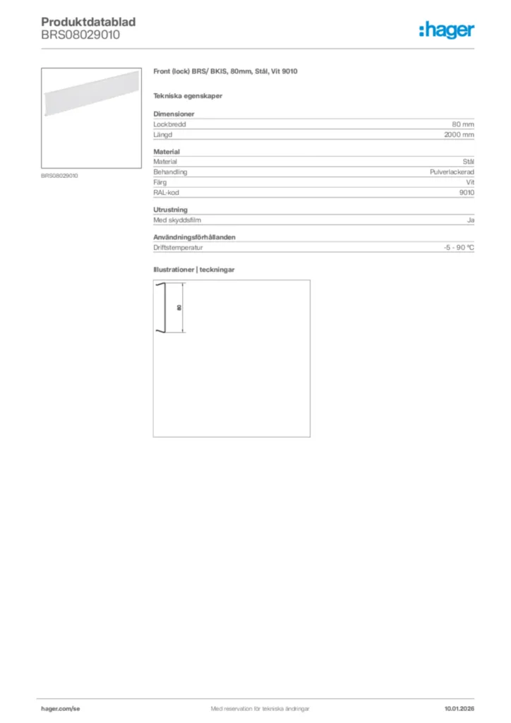 Bild Hager Produktdatablad BRS08029010 | Hager Sverige