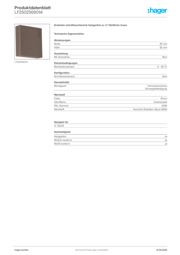 Bild Hager Produktdatenblatt LF2502568014 | Hager Deutschland