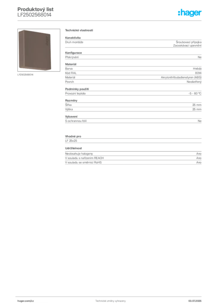 Obrázek Hager Produktový list LF2502568014 | Hager