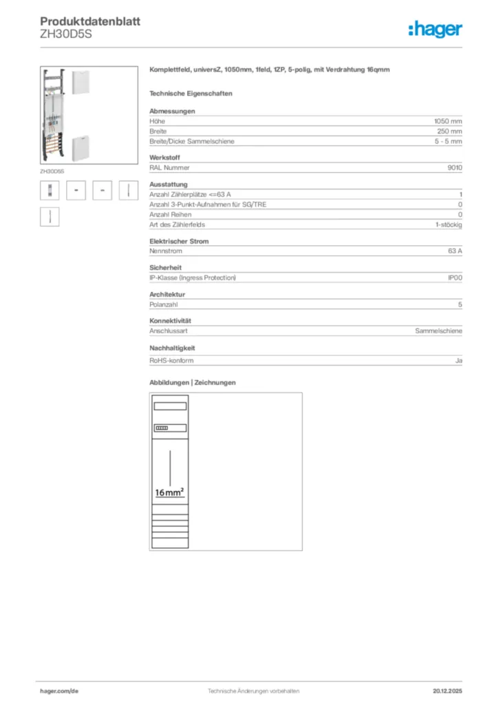 Bild Hager Produktdatenblatt ZH30D5S | Hager Deutschland