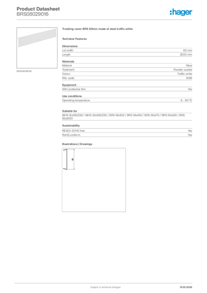 Image Hager Product data sheet BRS08029016  | Hager Africa