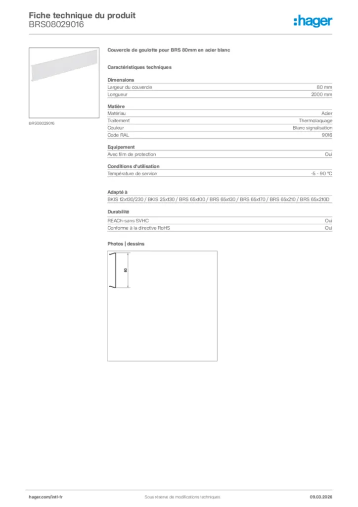 Image Hager Fiche technique du produit BRS08029016 | Hager Afrique