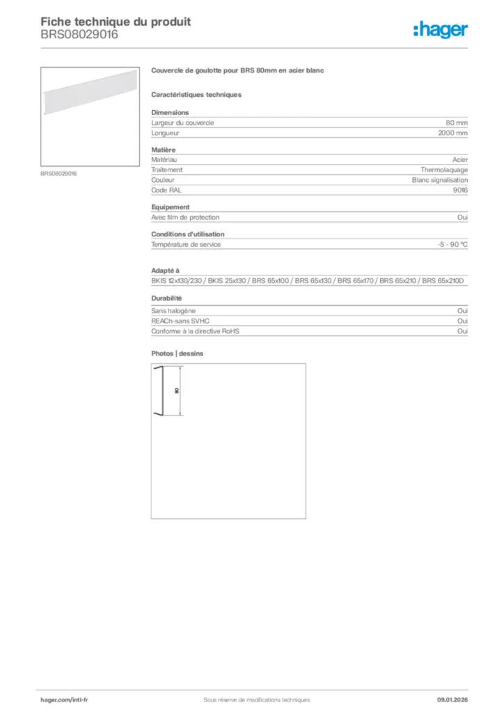 Image Hager Fiche technique du produit BRS08029016 | Hager Afrique