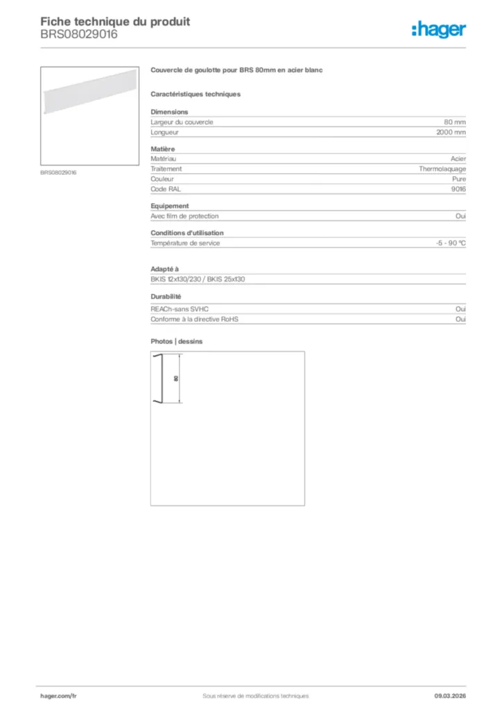 Image Hager Fiche technique du produit BRS08029016 | Hager France