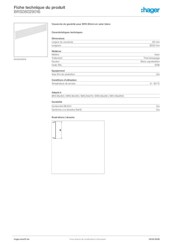 Image Hager Fiche technique du produit BRS08029016 | Hager Belgique