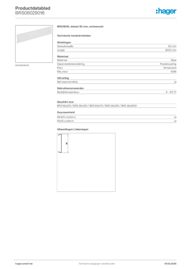 Afbeelding Hager Productdatablad BRS08029016 | Hager Belgium