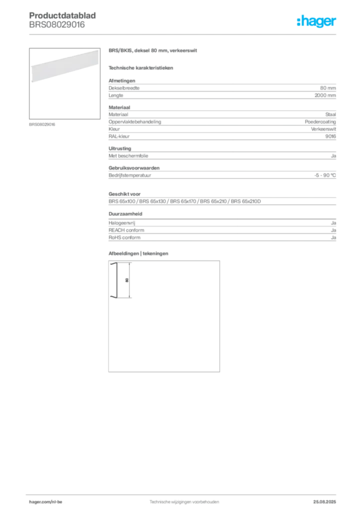 Afbeelding Hager Productdatablad BRS08029016 | Hager Belgium