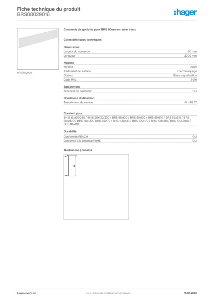 Image Hager Fiche technique du produit BRS08029016 | Hager Suisse