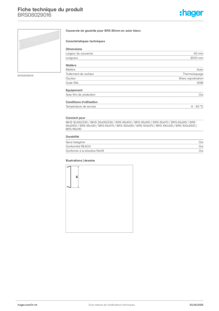 Image Hager Fiche technique du produit BRS08029016 | Hager Suisse
