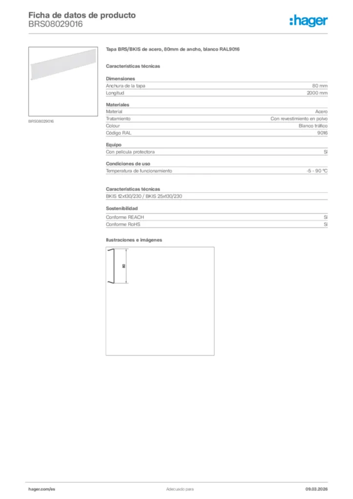 Imagen Hager Ficha de datos de producto BRS08029016 | Hager España