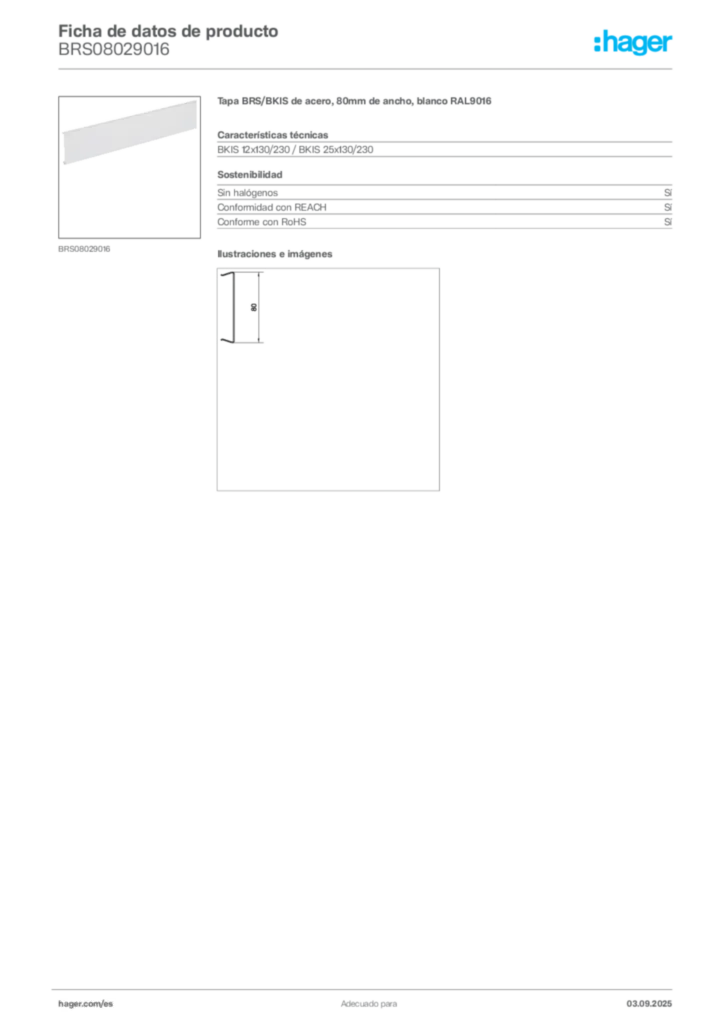 Imagen Hager Ficha de datos de producto BRS08029016 | Hager España
