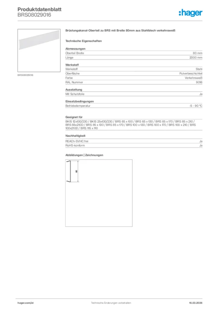 Bild Hager Produktdatenblatt BRS08029016 | Hager Deutschland