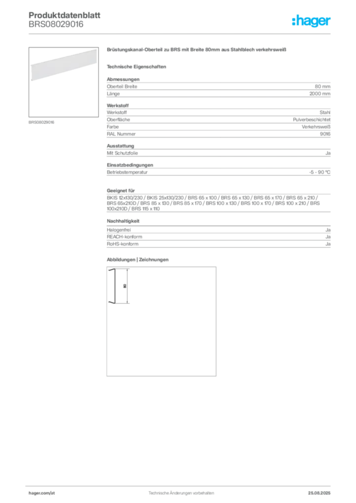 Bild Hager Produktdatenblatt BRS08029016 | Hager Deutschland
