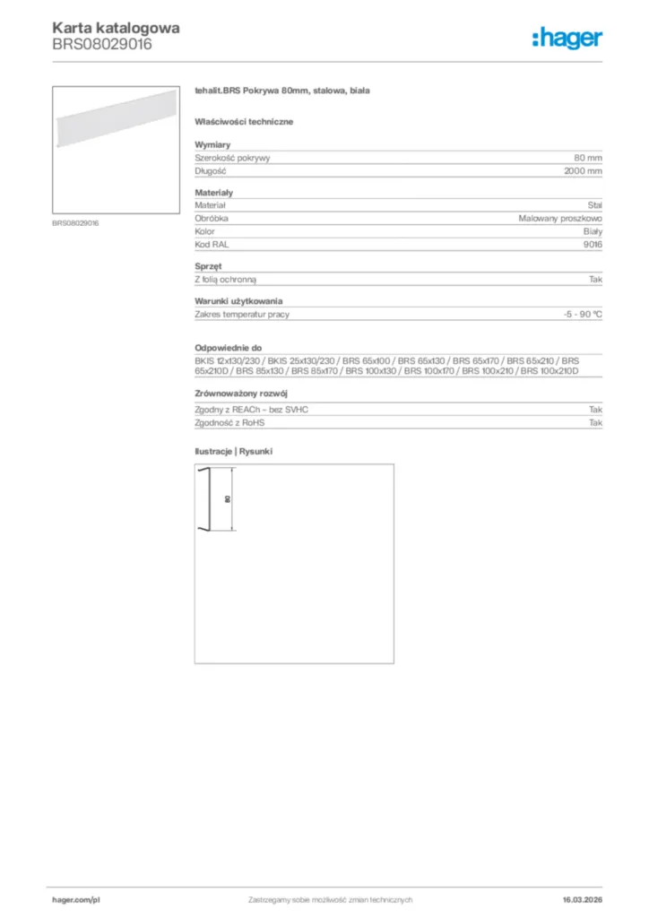 Zdjęcie Hager Karta katalogowa BRS08029016 | Hager Polska