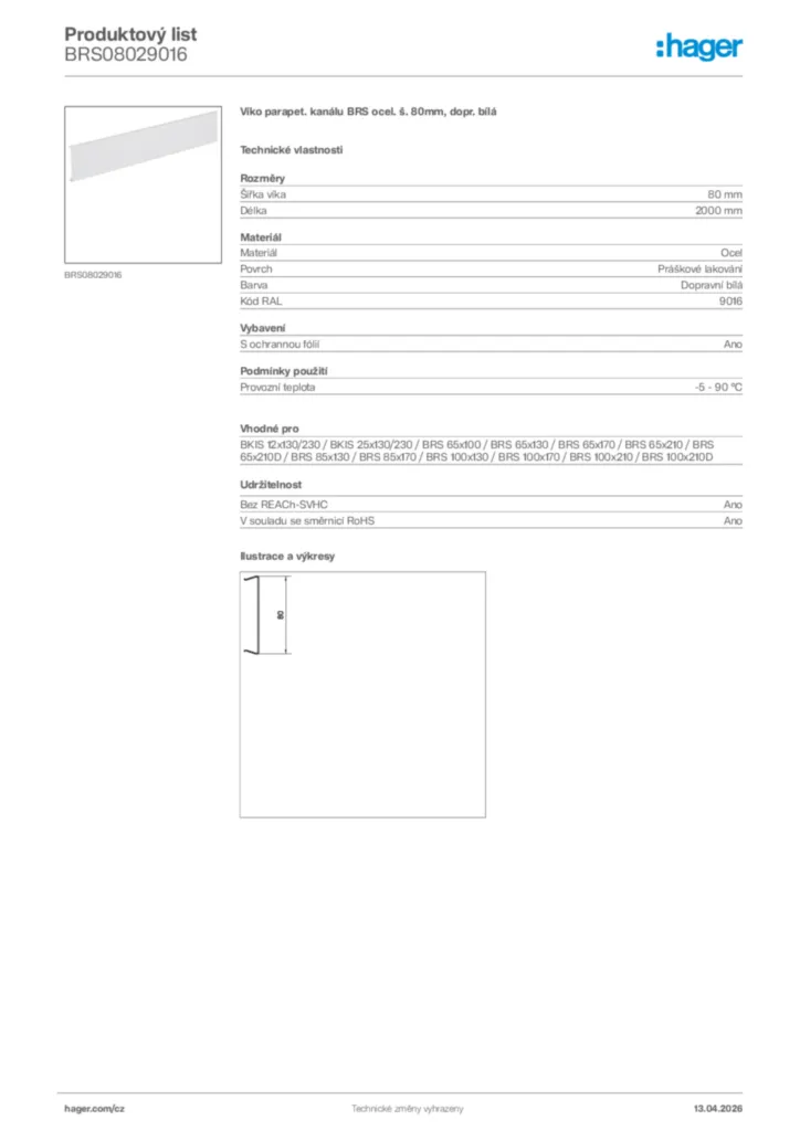 Obrázek Hager Product data sheet BRS08029016 | Hager