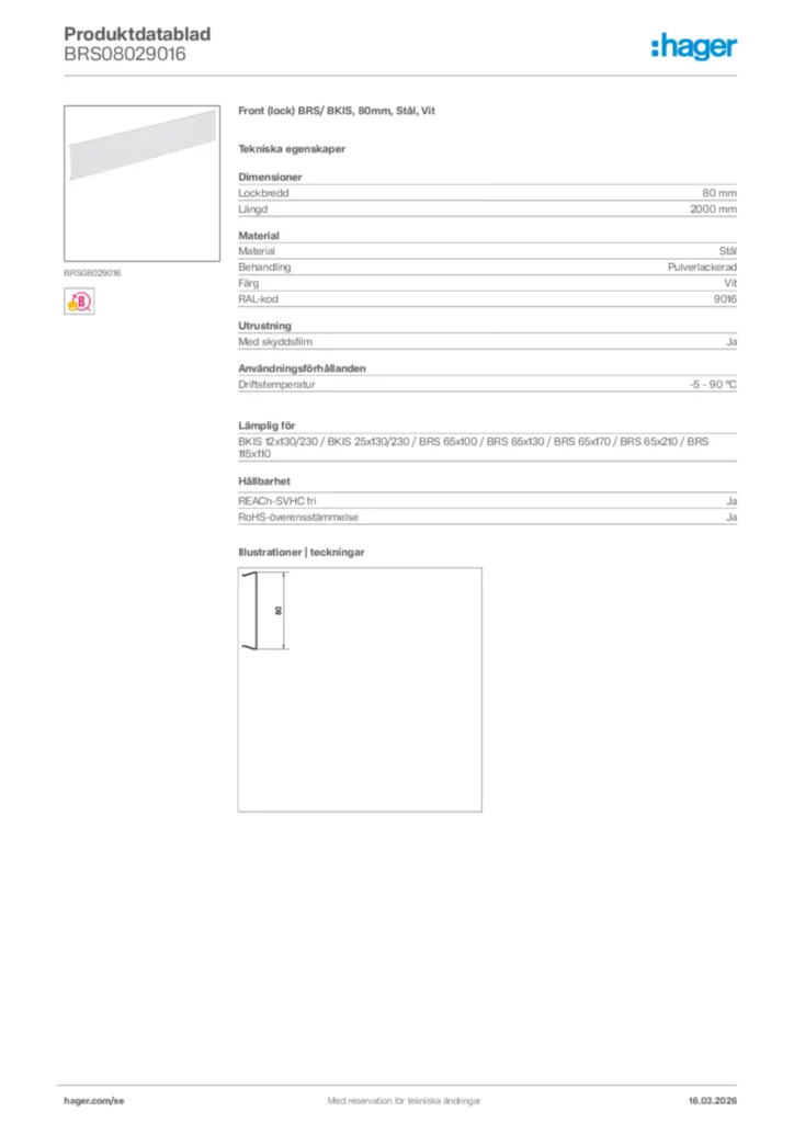 Bild Hager Produktdatablad BRS08029016 | Hager Sverige