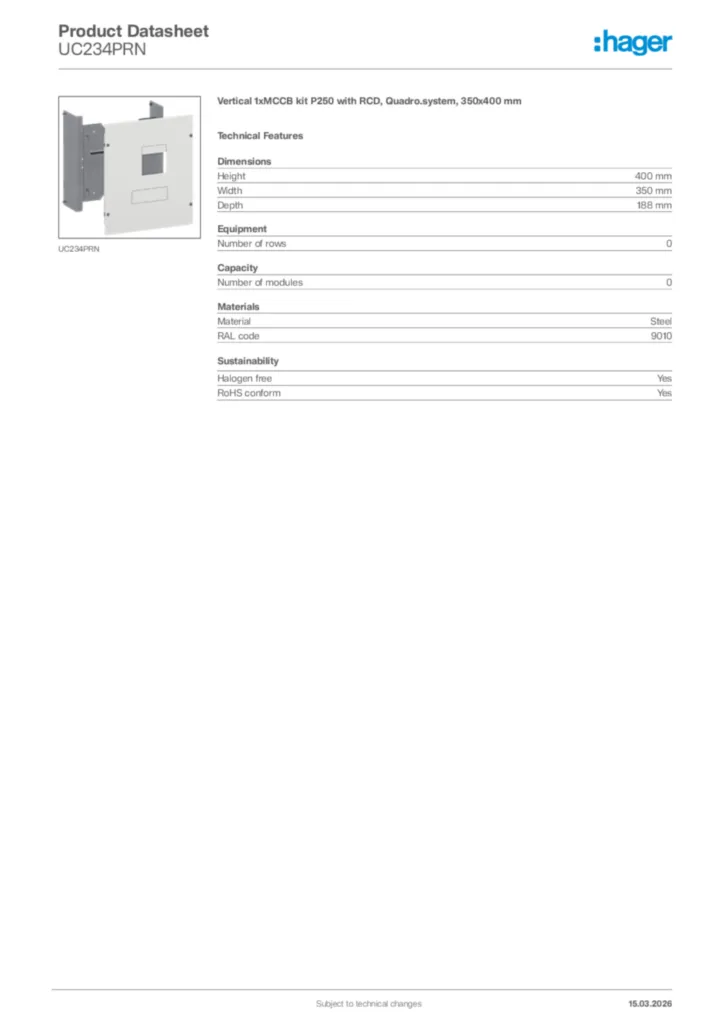 Image Hager Product data sheet UC234PRN  | Hager Africa