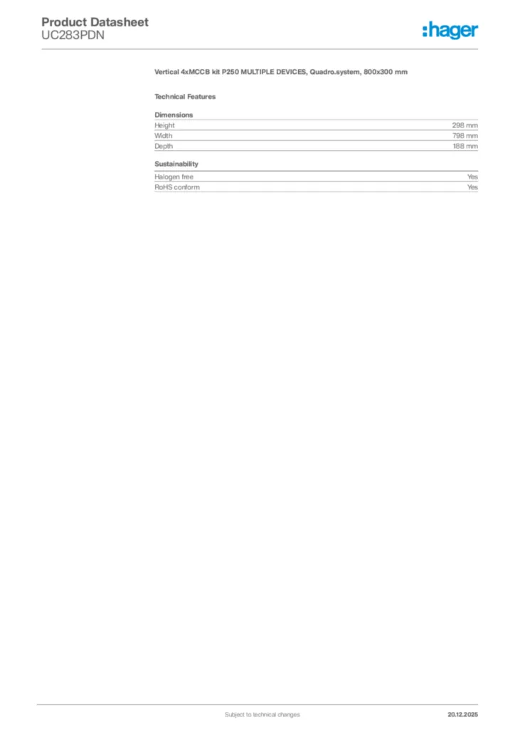 Image Hager Product data sheet UC283PDN  | Hager Africa