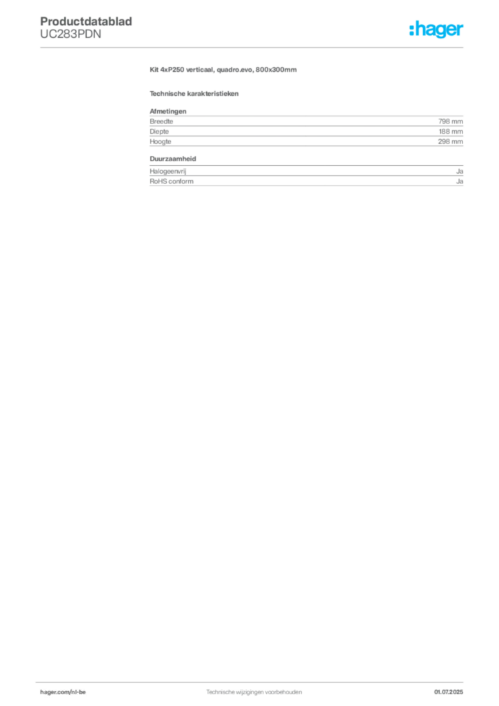 Afbeelding Hager Productdatablad UC283PDN | Hager Belgium