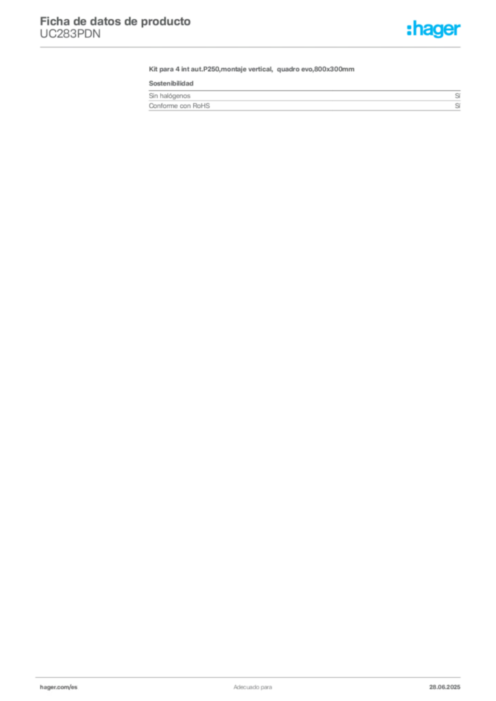 Imagen Hager Ficha de datos de producto UC283PDN | Hager España