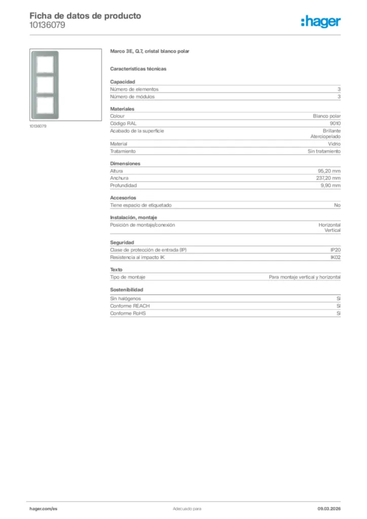 Imagen Hager Ficha de datos de producto 10136079 | Hager España