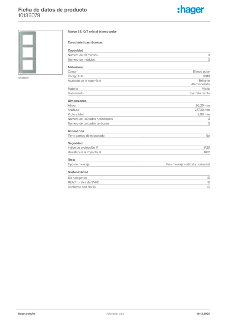 Imagen Hager Ficha de datos de producto 10136079 | Hager España