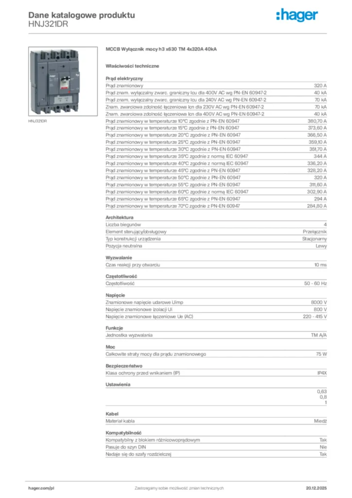 Zdjęcie Hager Karta katalogowa HNJ321DR | Hager Polska