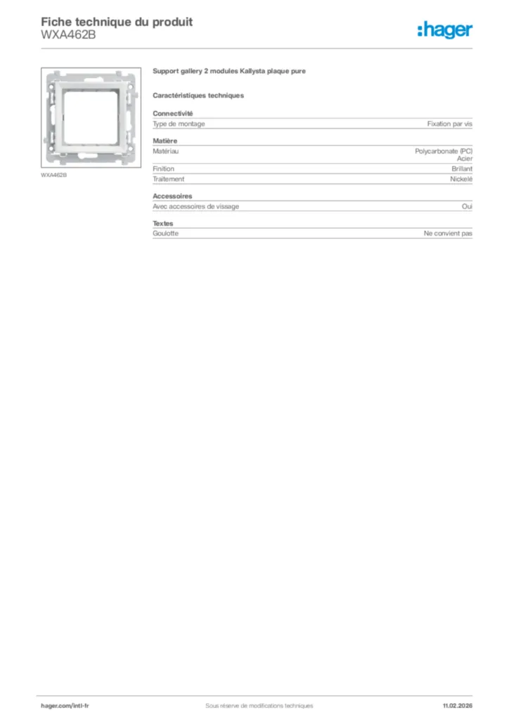 Image Hager Fiche technique du produit WXA462B | Hager Afrique