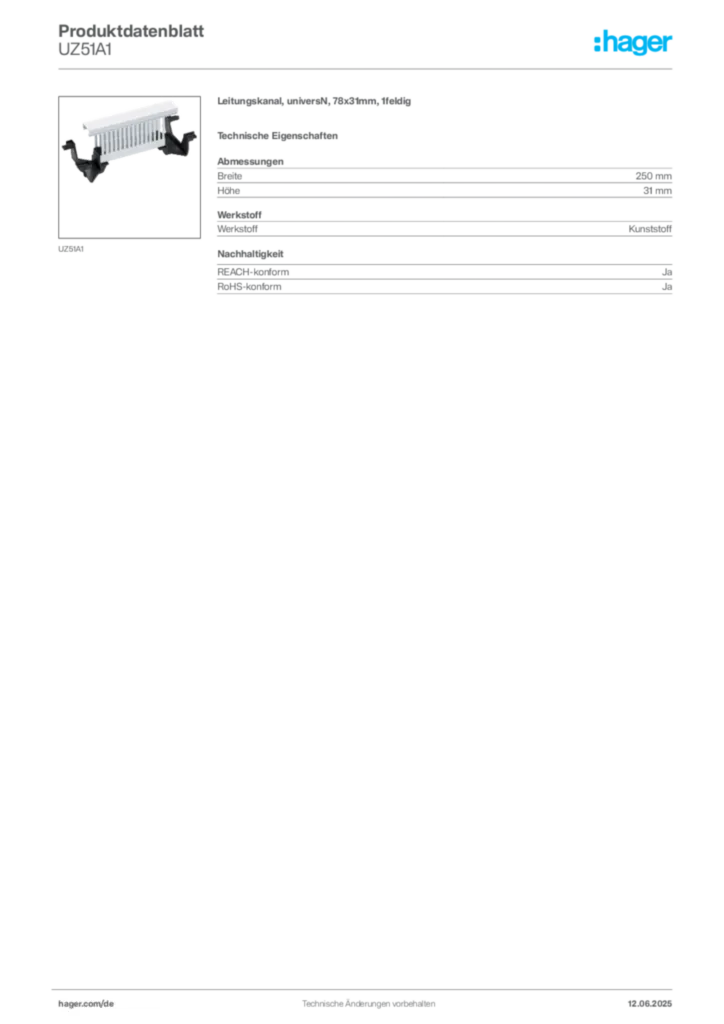 Hager Produktdatenblatt UZ51A1