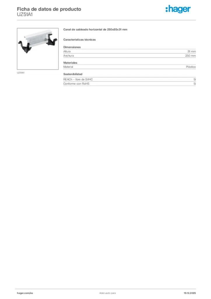 Imagen Hager Ficha de datos de producto UZ51A1 | Hager España