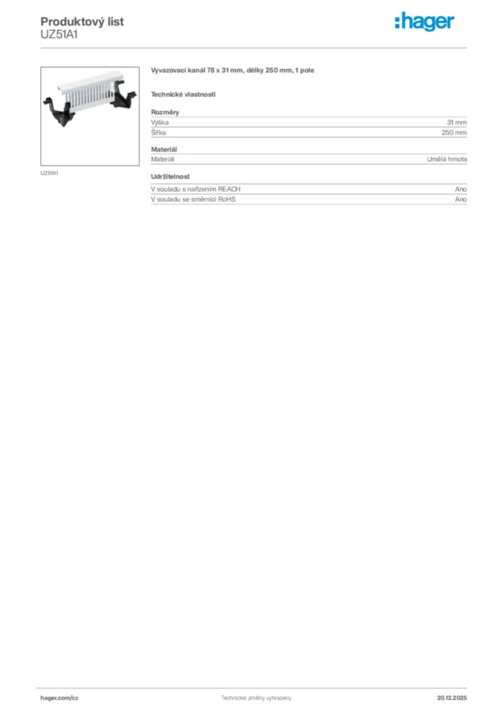 Obrázek Hager Produktový list UZ51A1 | Hager