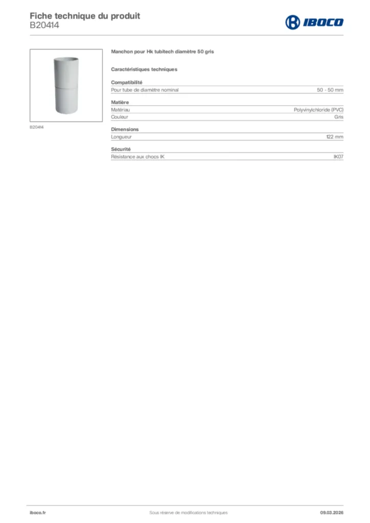 Image Iboco Fiche technique du produit B20414 | Hager France