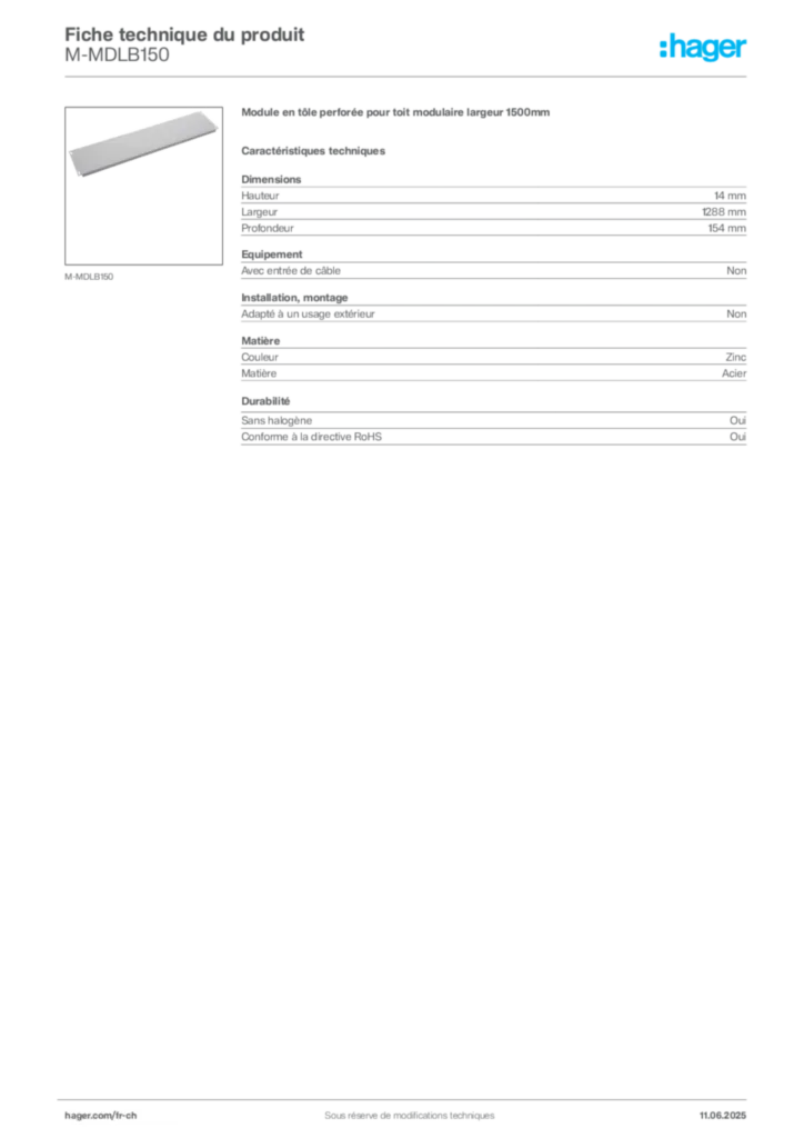 Image Hager Fiche technique du produit M-MDLB150 | Hager Suisse