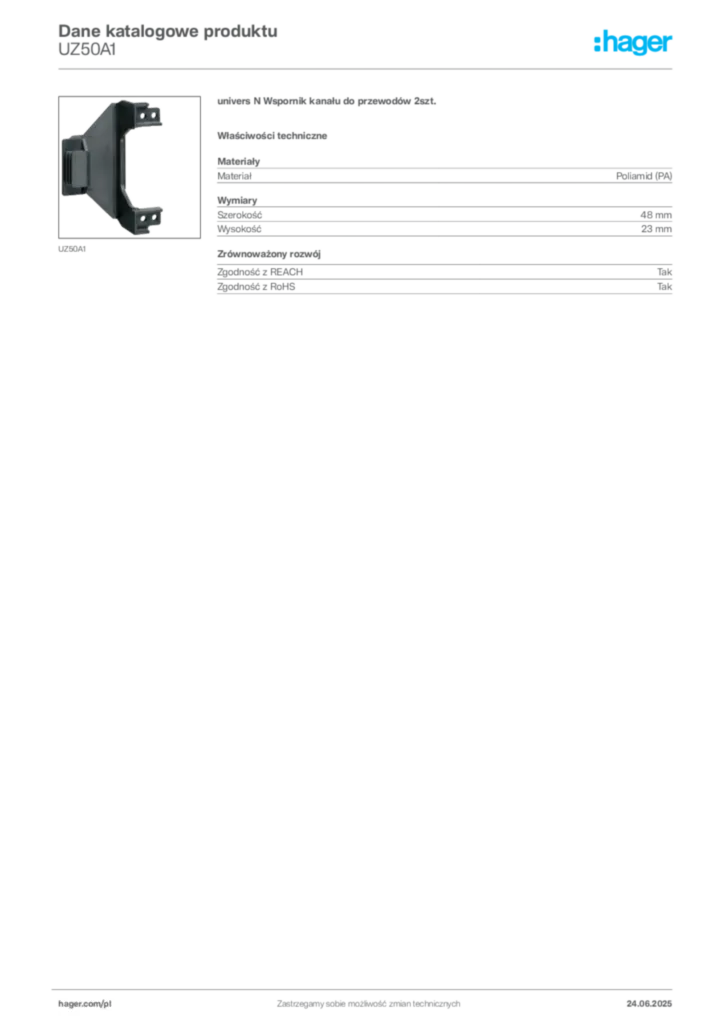 Zdjęcie Hager Karta katalogowa UZ50A1 | Hager Polska