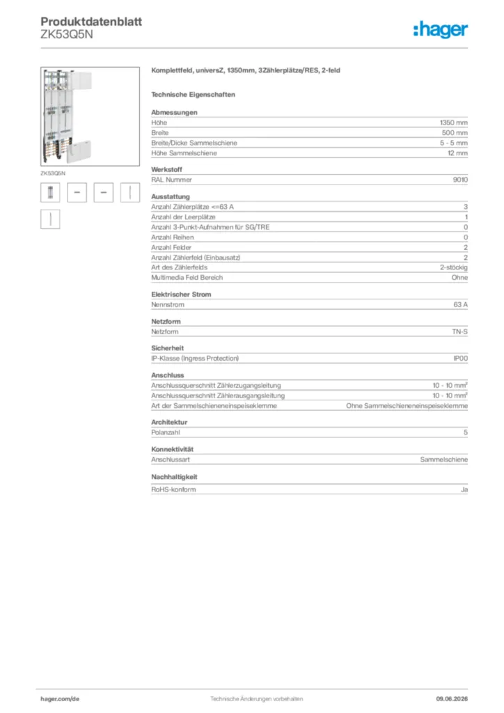 Bild Hager Produktdatenblatt ZK53Q5N | Hager Deutschland